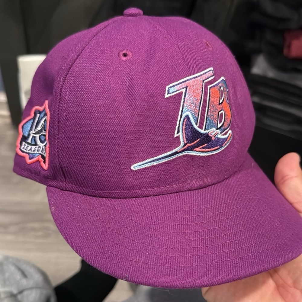 New Era 59FIFTY RARE Purple Tampa Bay Devil Rays Baseball Cap 10th Season!